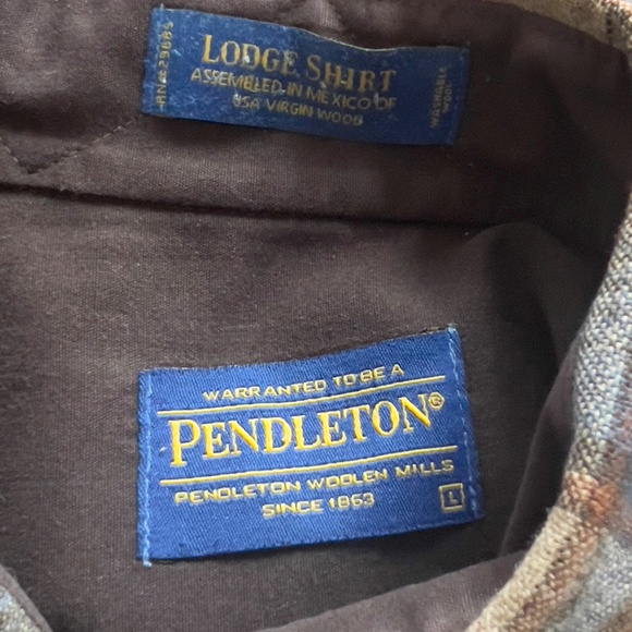 Pendleton wool  flanel plaid Lodge Shirt men's L large brown blue tan button up - Picture 9 of 10